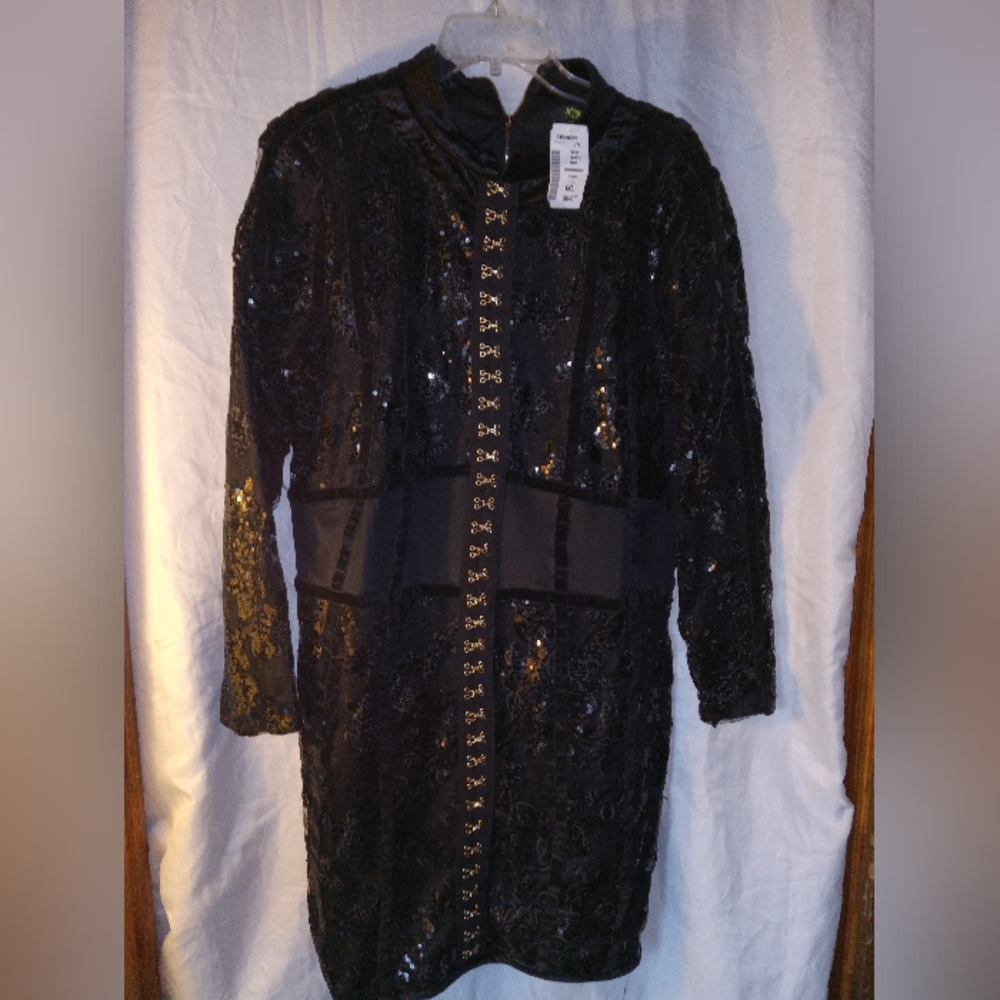 Vintage Xtaran dress mesh,velvet, sequins w/ lace.corset waist classy sheek XL - Picture 2 of 14